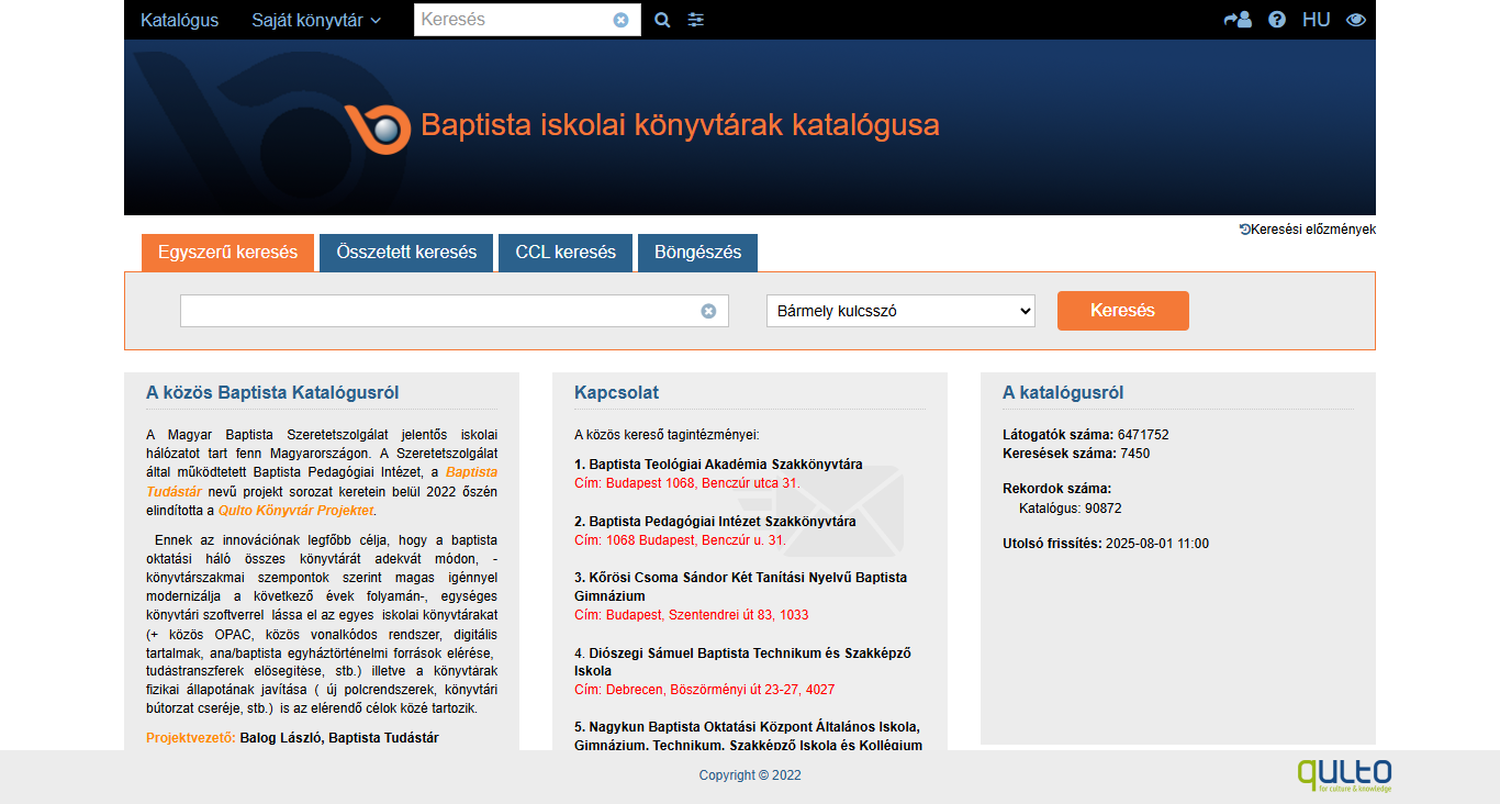 Baptud Baptista Iskolai Könyvtárak Katalógusa